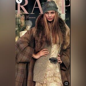 Ralph Lauren  shearling cape, silk dress, wool cardigan SET